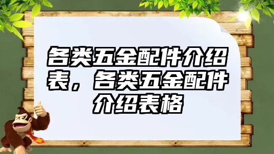 各類五金配件介紹表，各類五金配件介紹表格