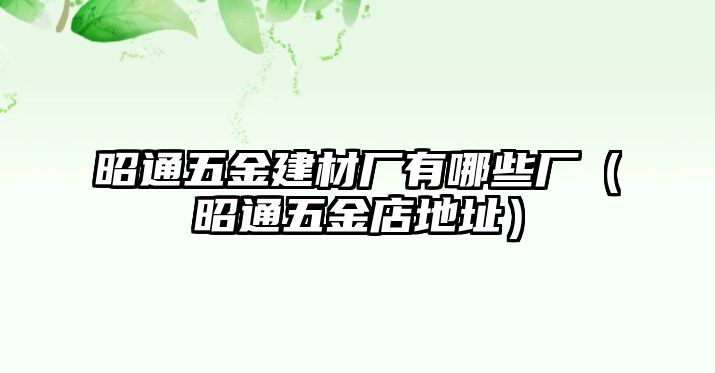 昭通五金建材廠有哪些廠（昭通五金店地址）