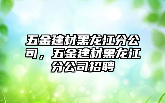 五金建材黑龍江分公司，五金建材黑龍江分公司招聘